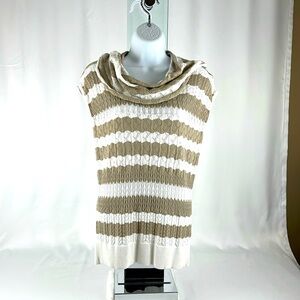 The Limited Cowl Neck Sleeveless Sweater Tan and White Size Small RN 54874